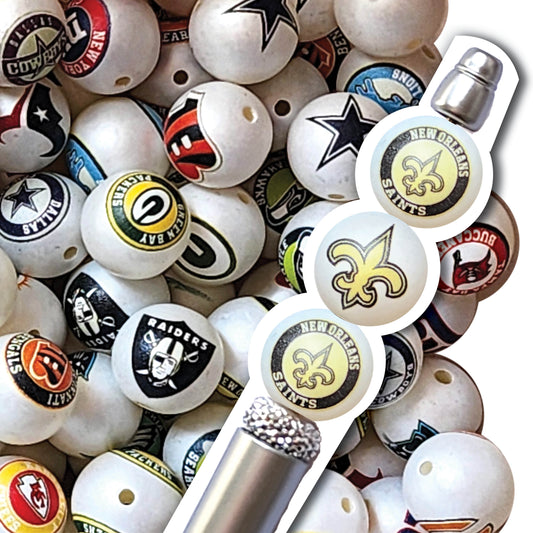 16mm new orleans saints nfl team logos custom printed bubblegum beads - sold per bead