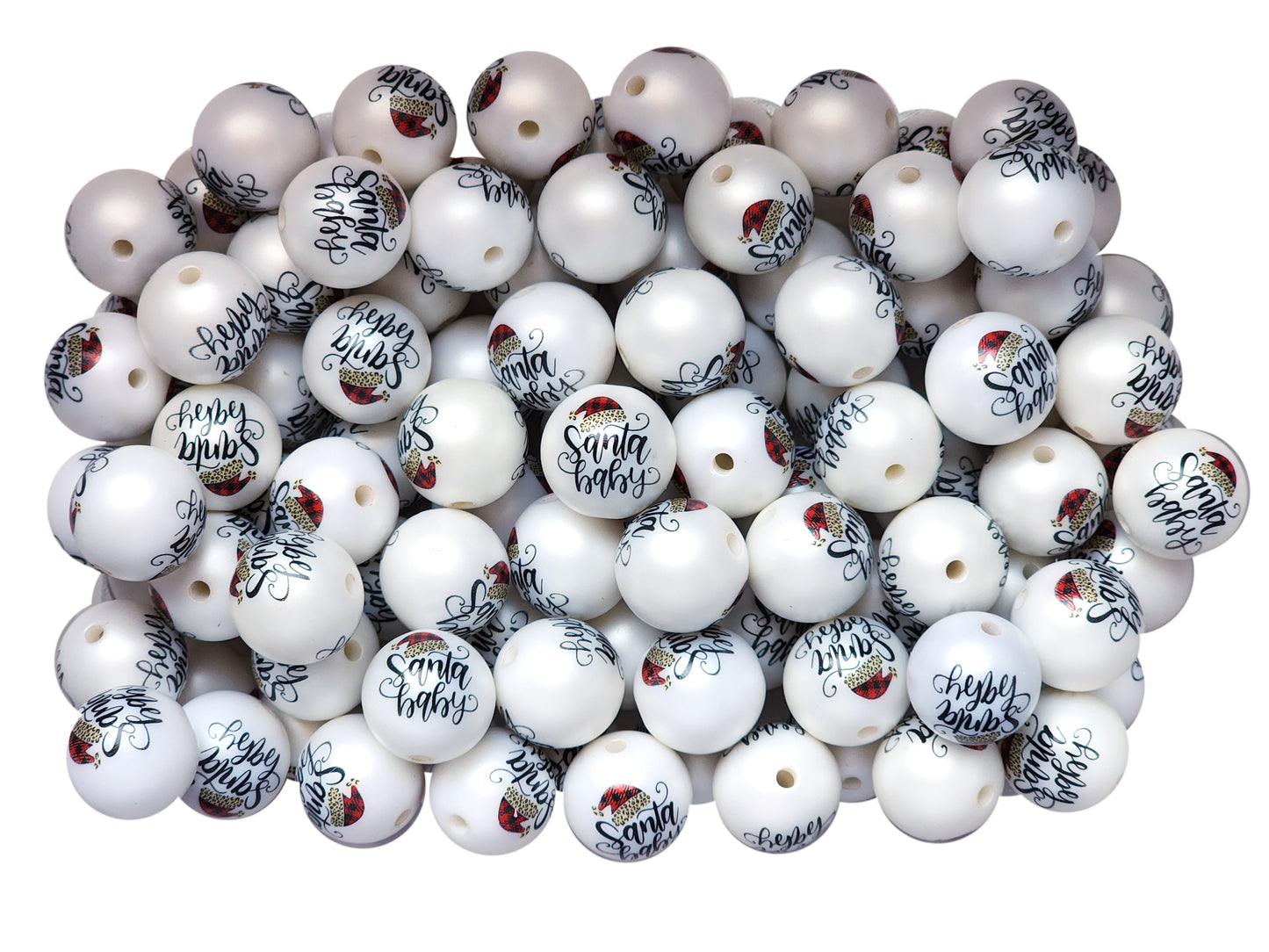 santa baby 20mm printed bubblegum beads