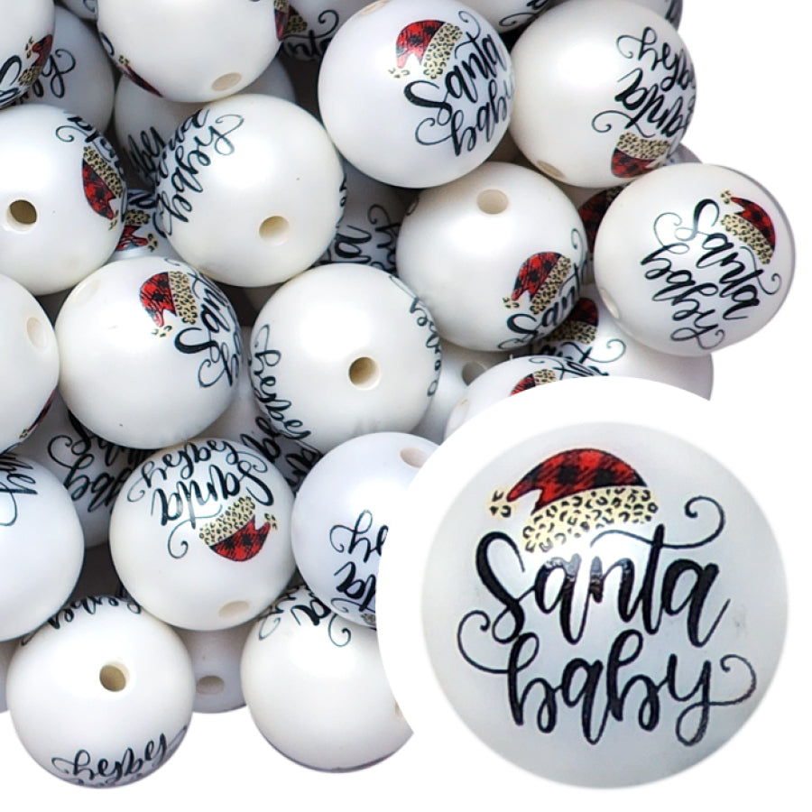 santa baby 20mm printed bubblegum beads