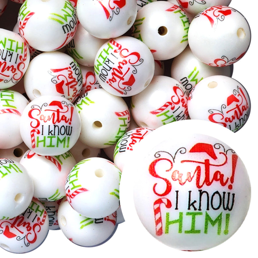 santa I know him 20mm printed bubblegum beads