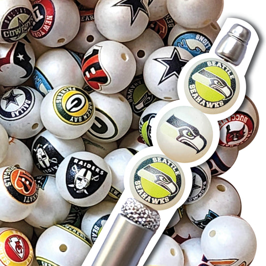 16mm seattle seahawks nfl team logos custom printed bubblegum beads - sold per bead