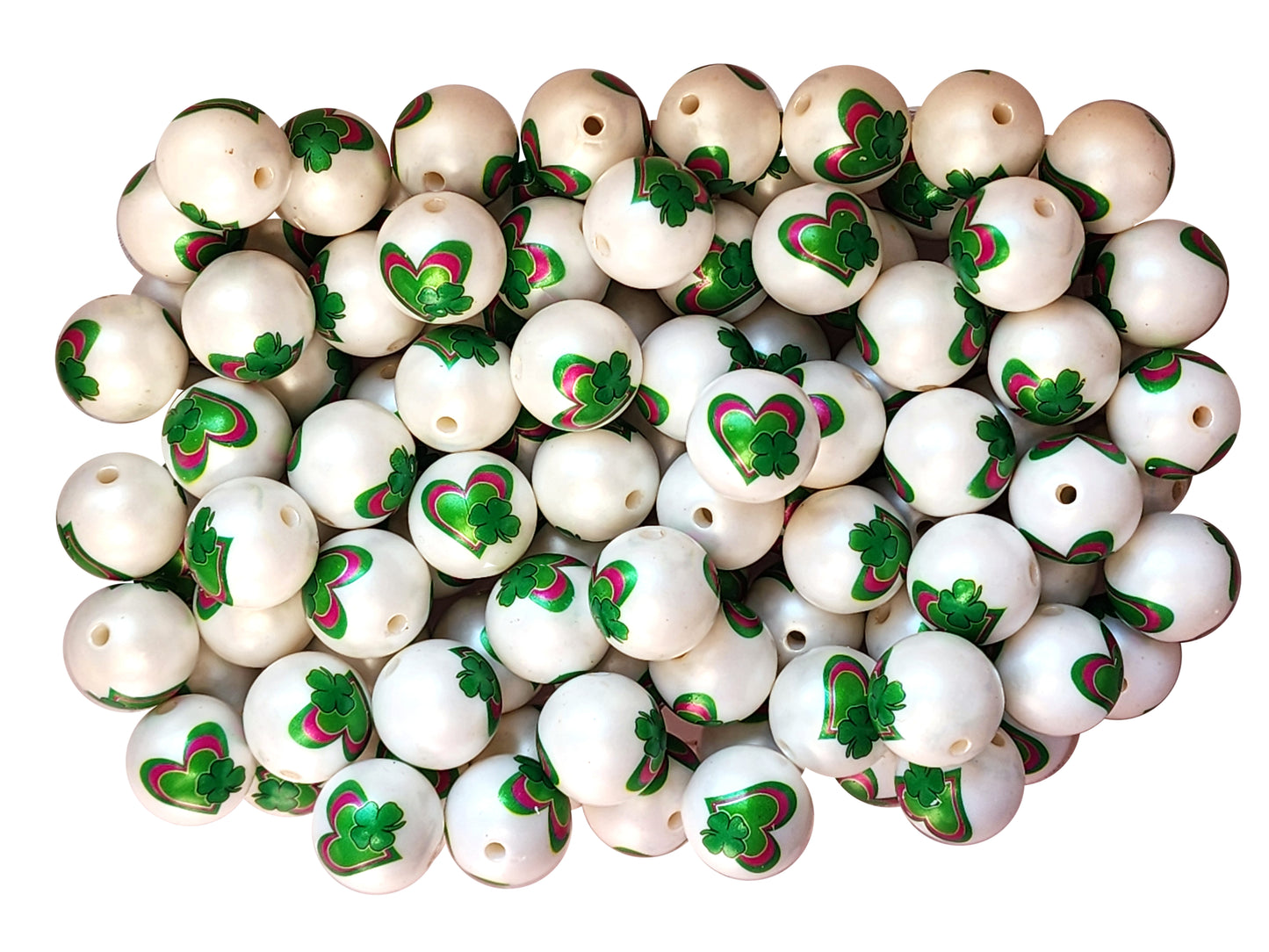 shamrock hearts 20mm printed bubblegum beads