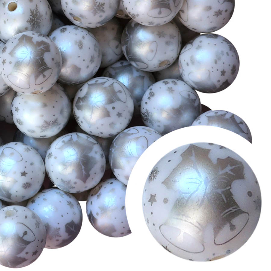 silver bells 20mm printed bubblegum beads