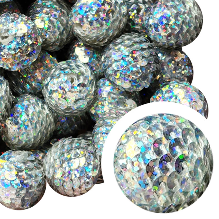 silver shimmer sequin mermaid tail 22mm bubblegum beads