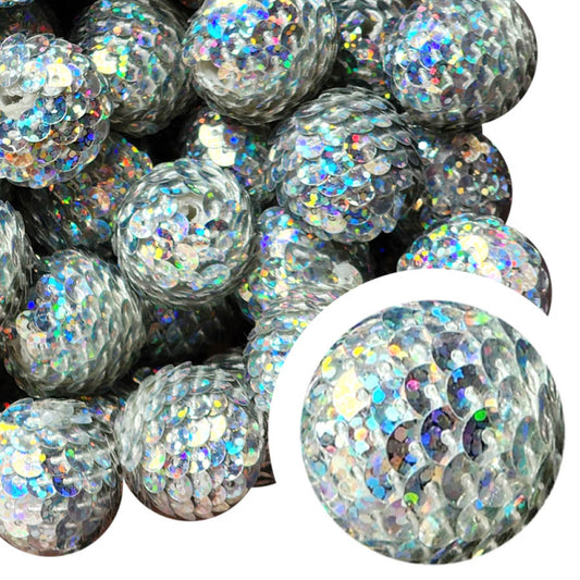 silver shimmer sequin mermaid tail 22mm wholesale bubblegum beads