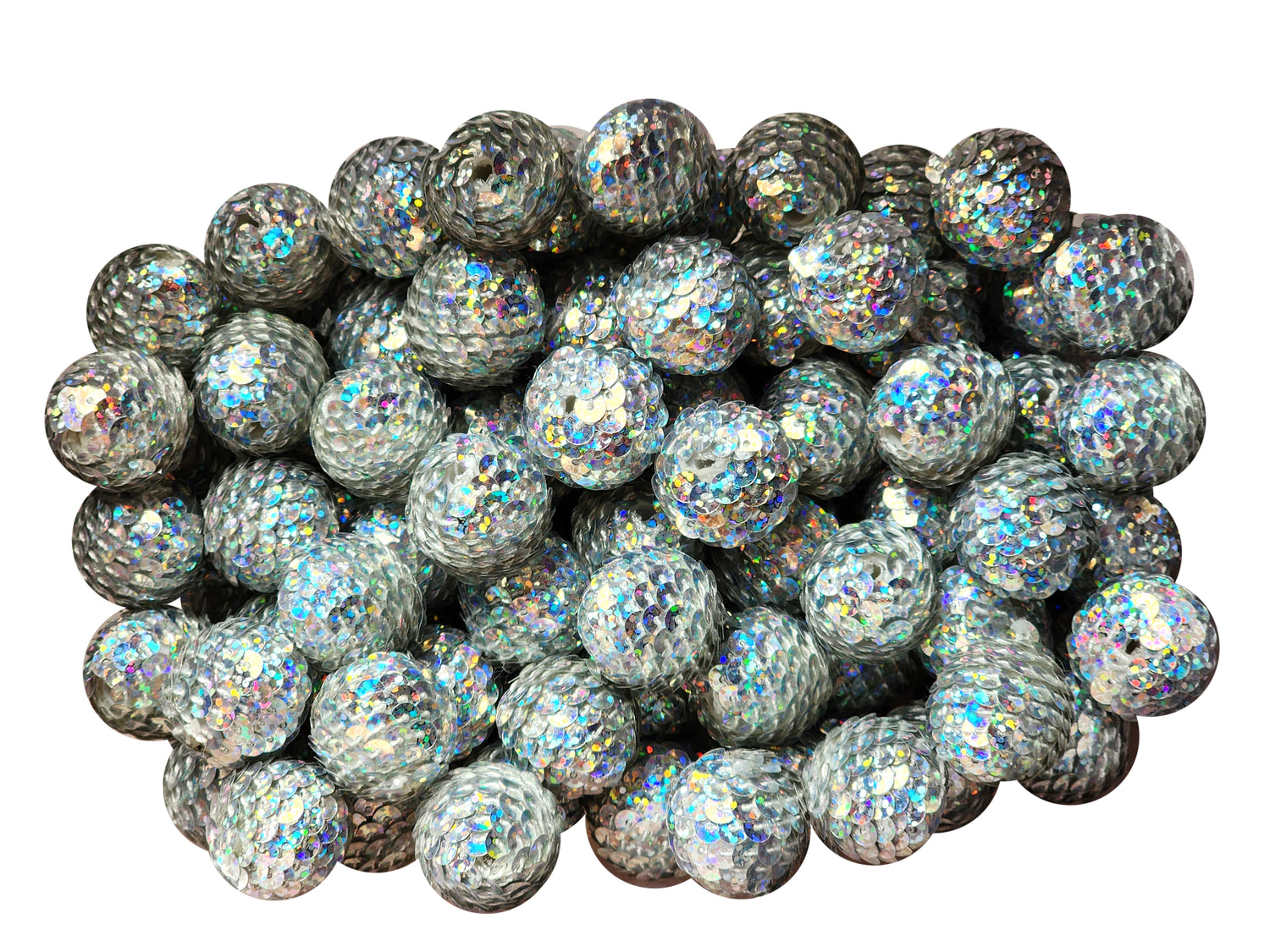 silver shimmer sequin mermaid tail 22mm bubblegum beads