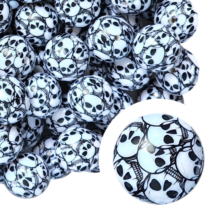 skull print 20mm printed bubblegum beads