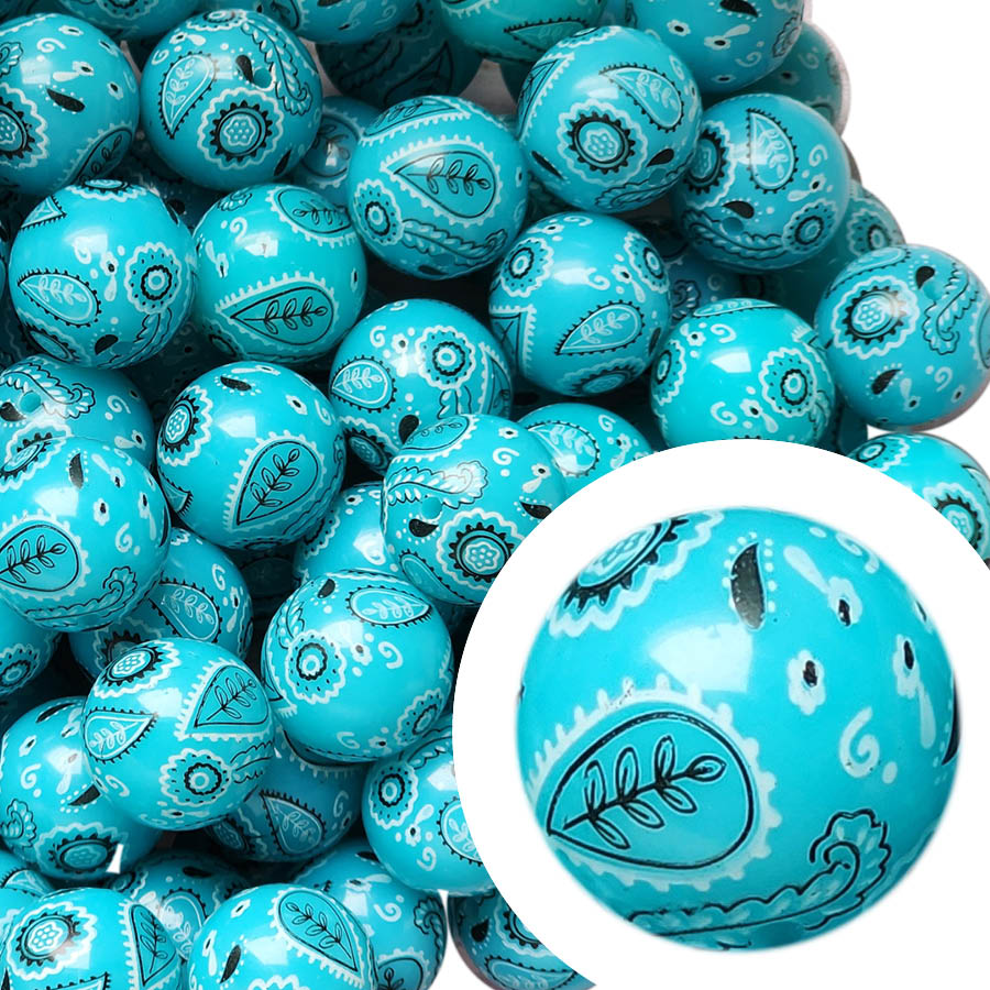 sky blue bandana 20mm printed bubblegum beads