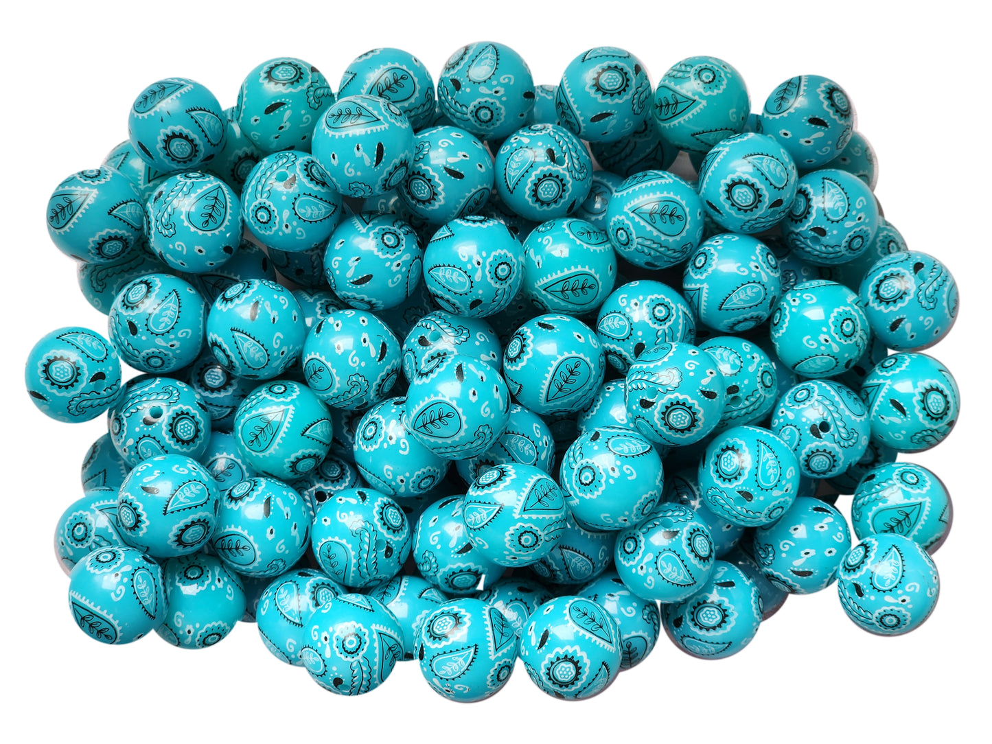 sky blue bandana 20mm printed bubblegum beads