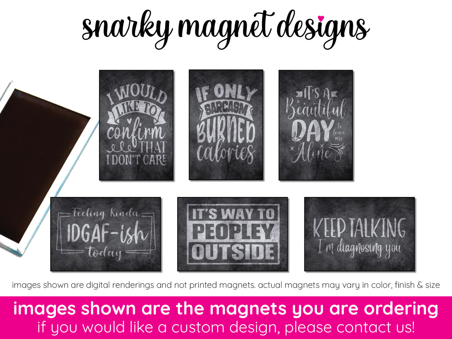 6 pack snarky & sarcastic custom fridge magnets
