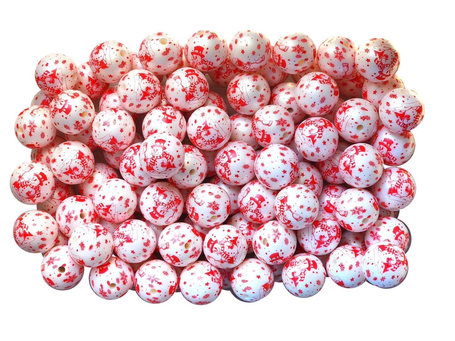 snowman print 20mm printed bubblegum beads