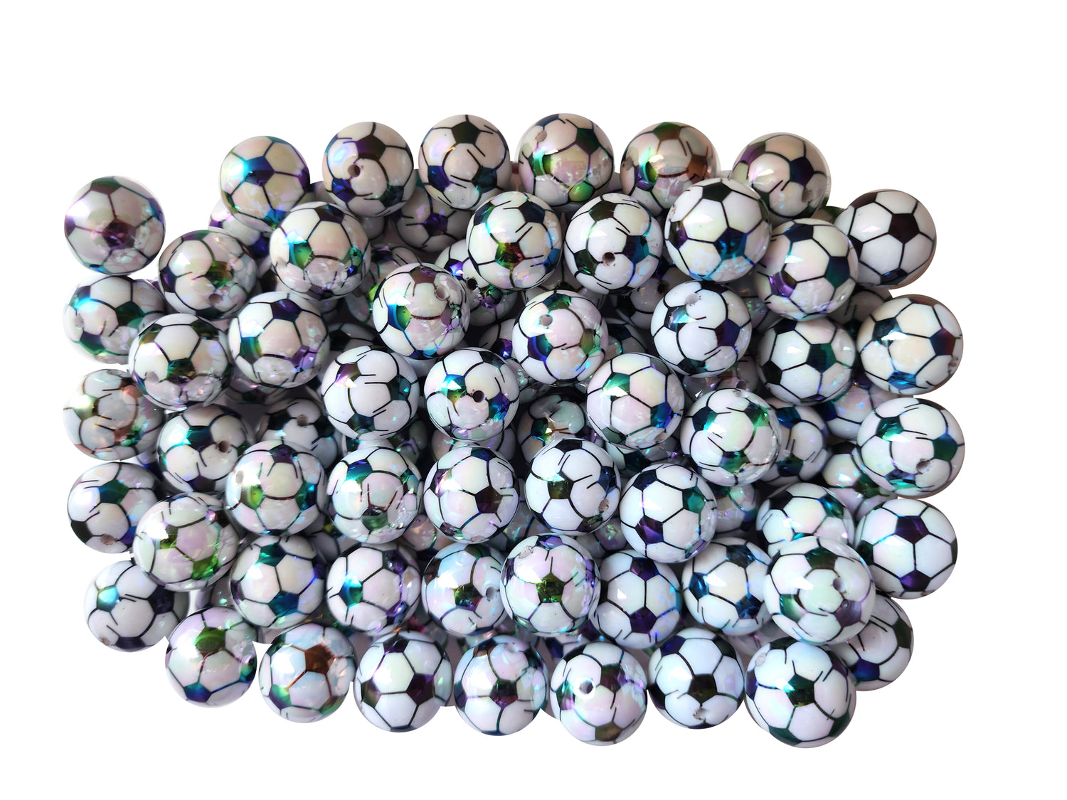 soccer ball AB 20mm printed bubblegum beads