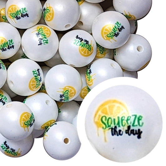 squeeze the day 20mm printed wholesale bubblegum beads