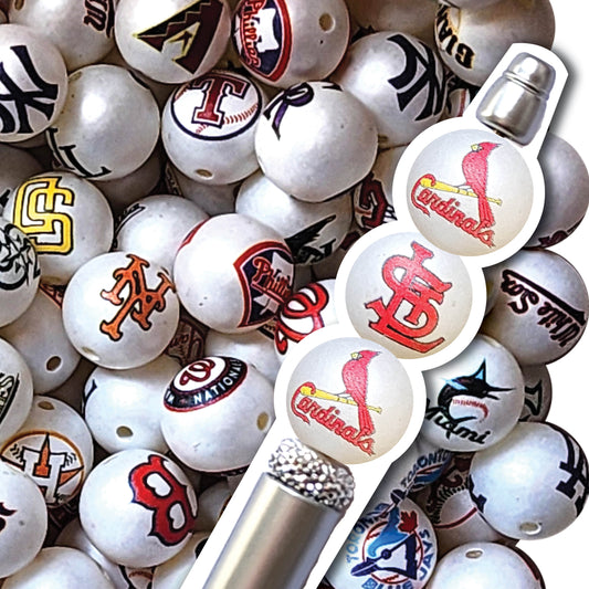 16mm st louis cardinals mlb team logos custom printed bubblegum beads - sold per bead