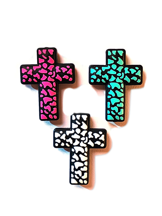 stained glass cross silicone focal beads