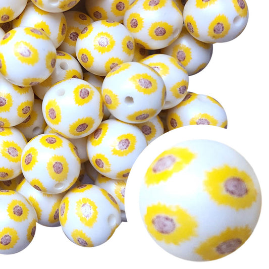sunflower print 20mm printed bubblegum beads