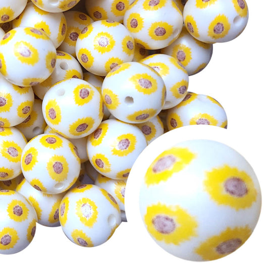 sunflower print 20mm printed wholesale bubblegum beads