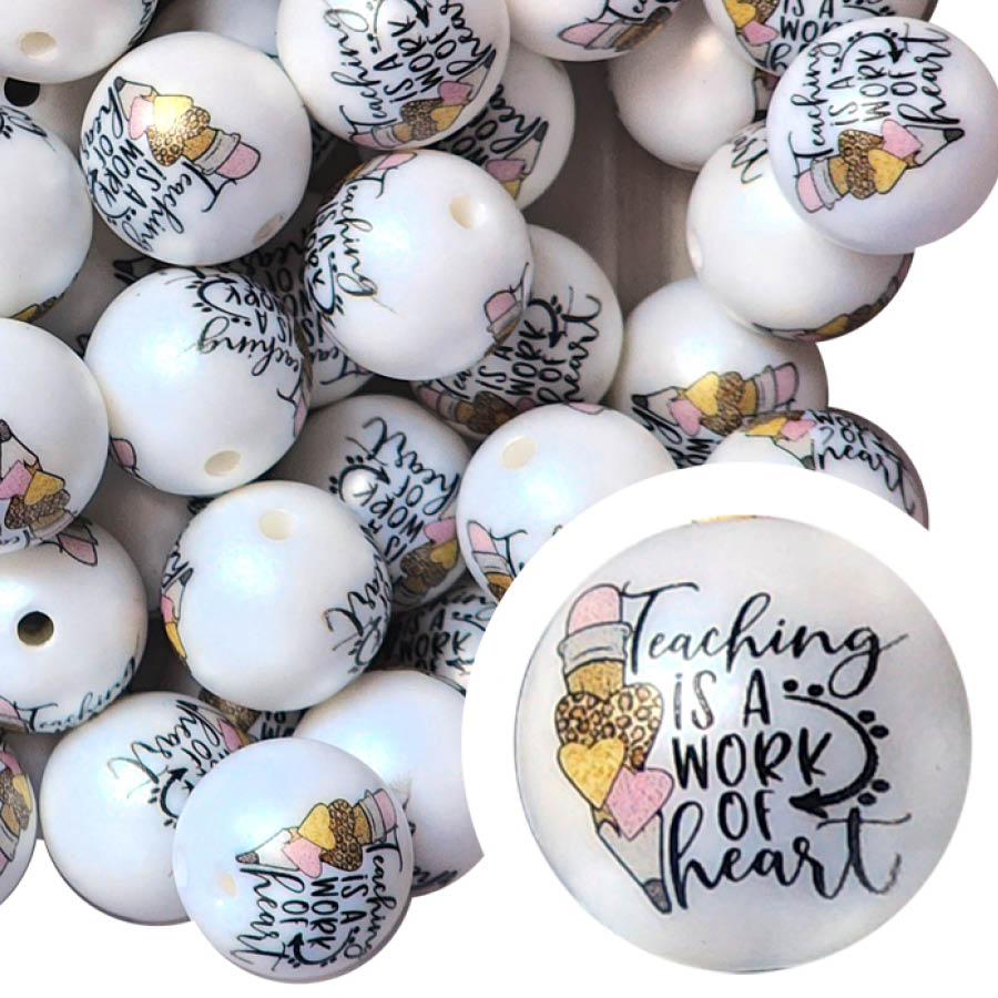 teaching is a work of heart 20mm printed wholesale bubblegum beads