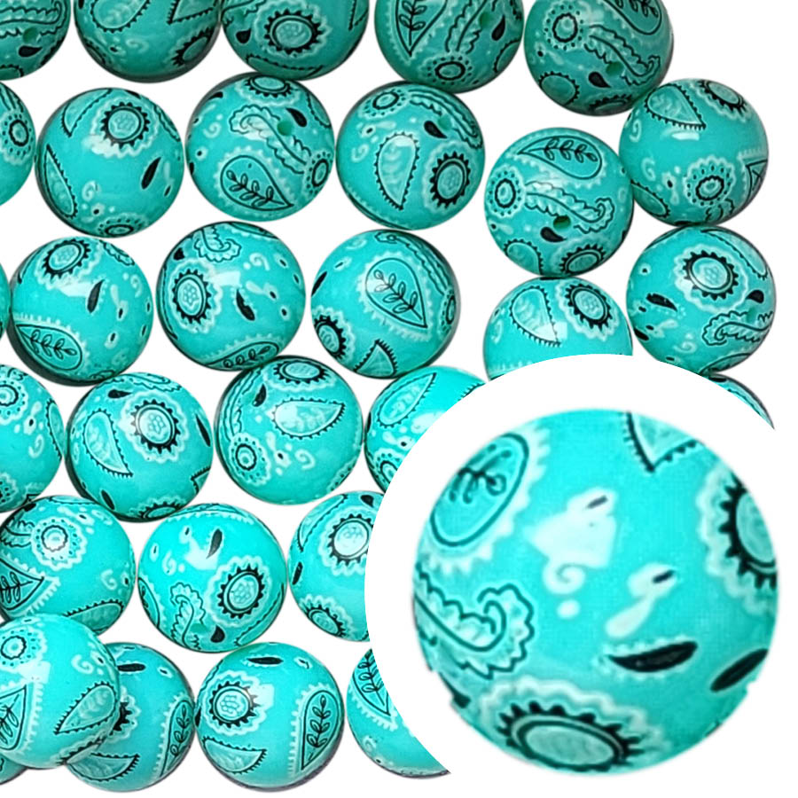 teal bandana 20mm printed bubblegum beads