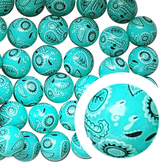 teal bandana 20mm printed bubblegum beads