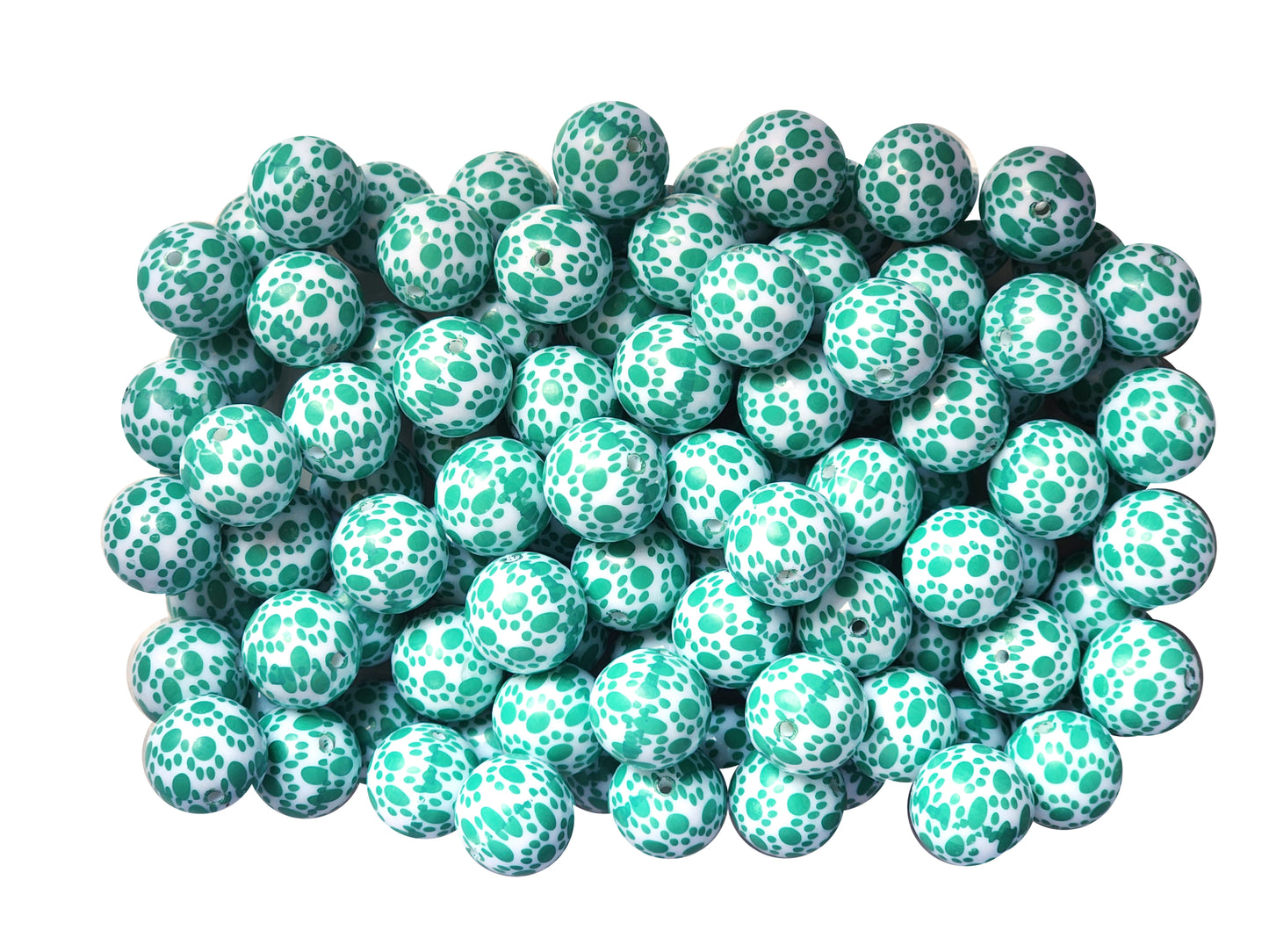 teal paw prints 20mm printed bubblegum beads