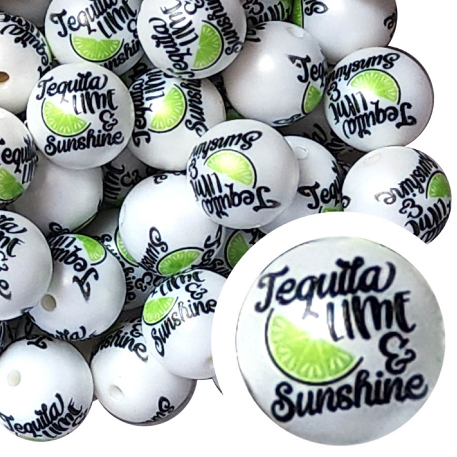 tequila lime & sunshine 20mm printed bubblegum beads