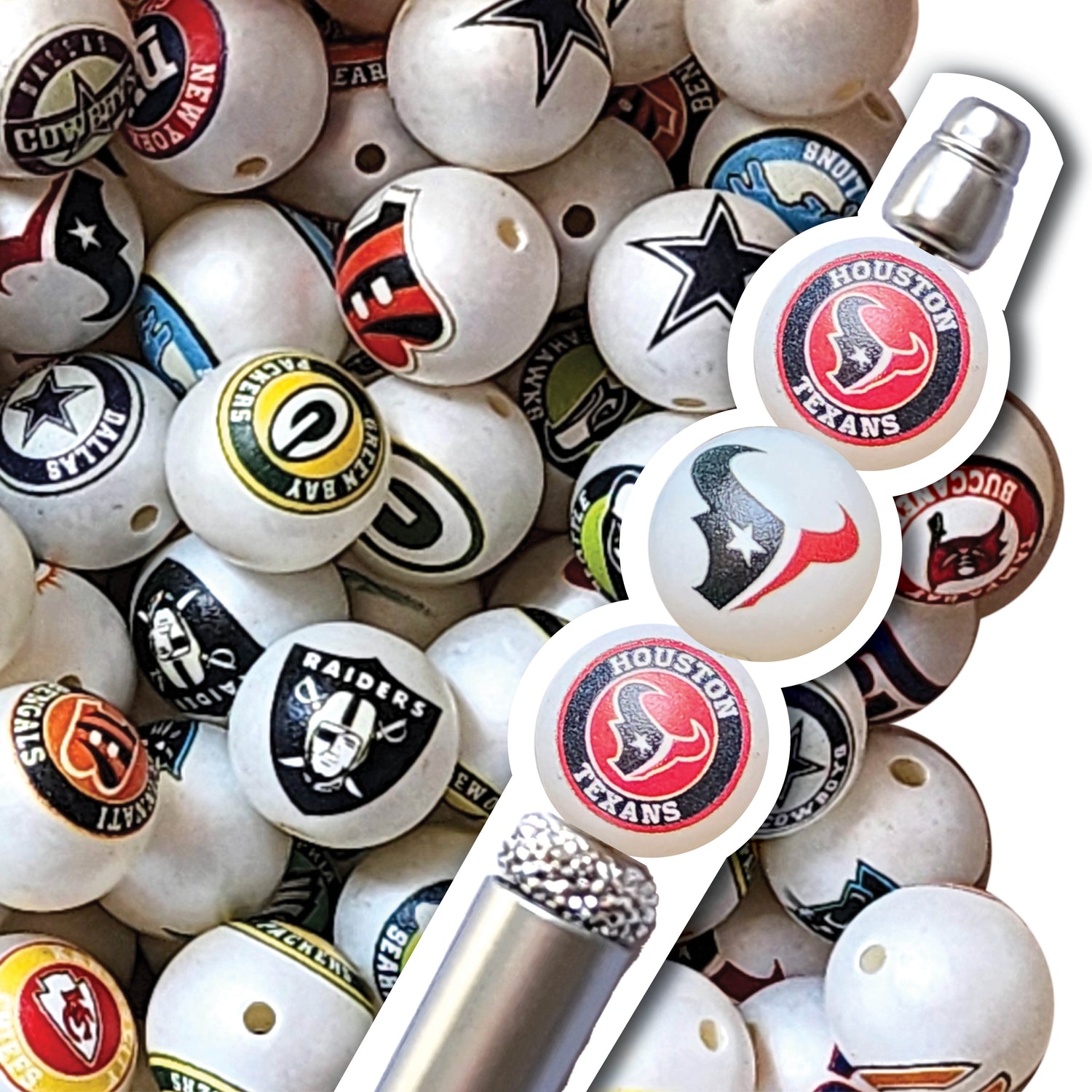 16mm houston texans nfl team logos custom printed bubblegum beads - sold per bead