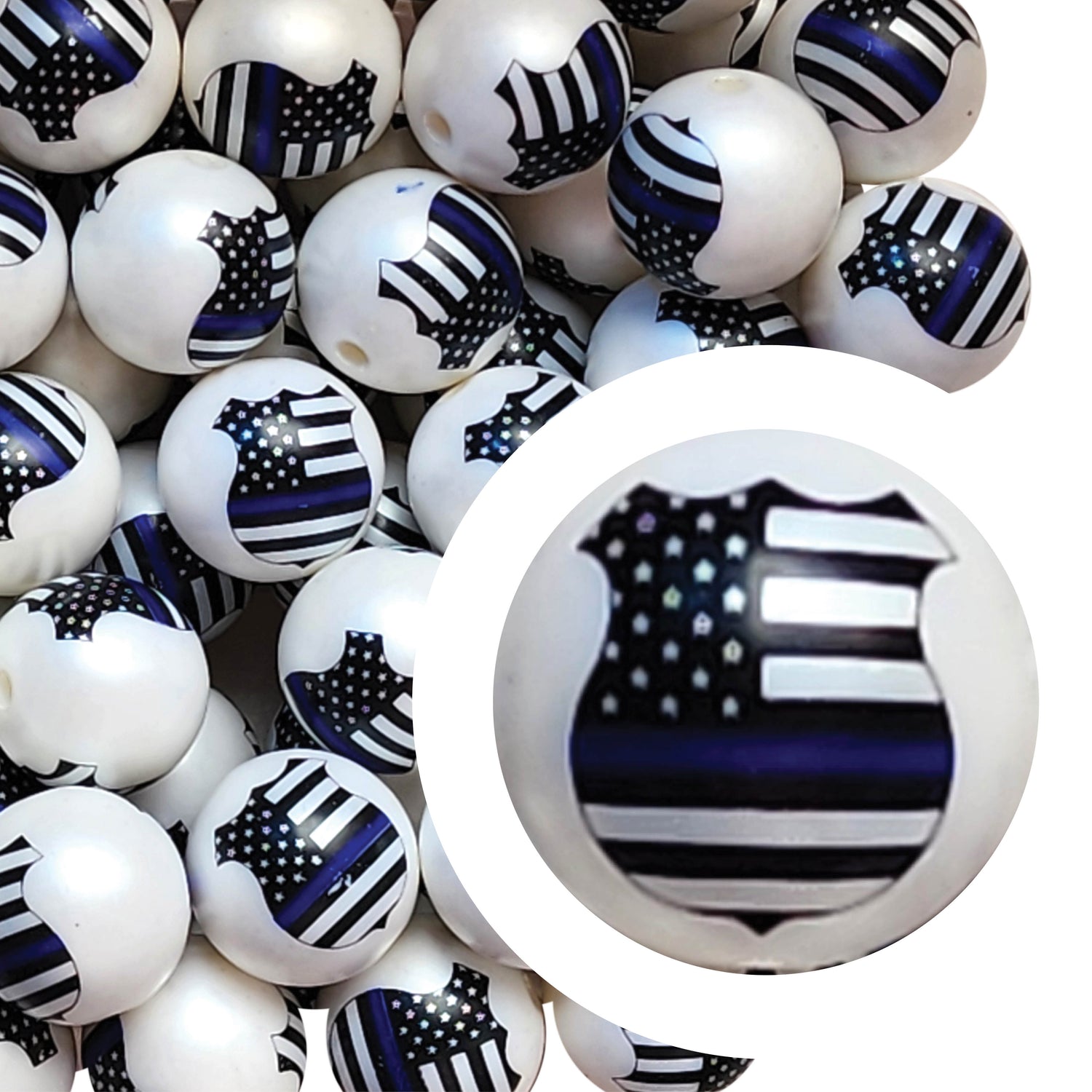 thin blue line badge large print 20mm printed bubblegum beads