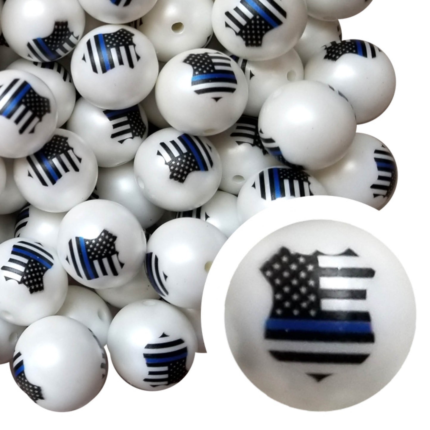 thin blue line badge 20mm printed bubblegum beads