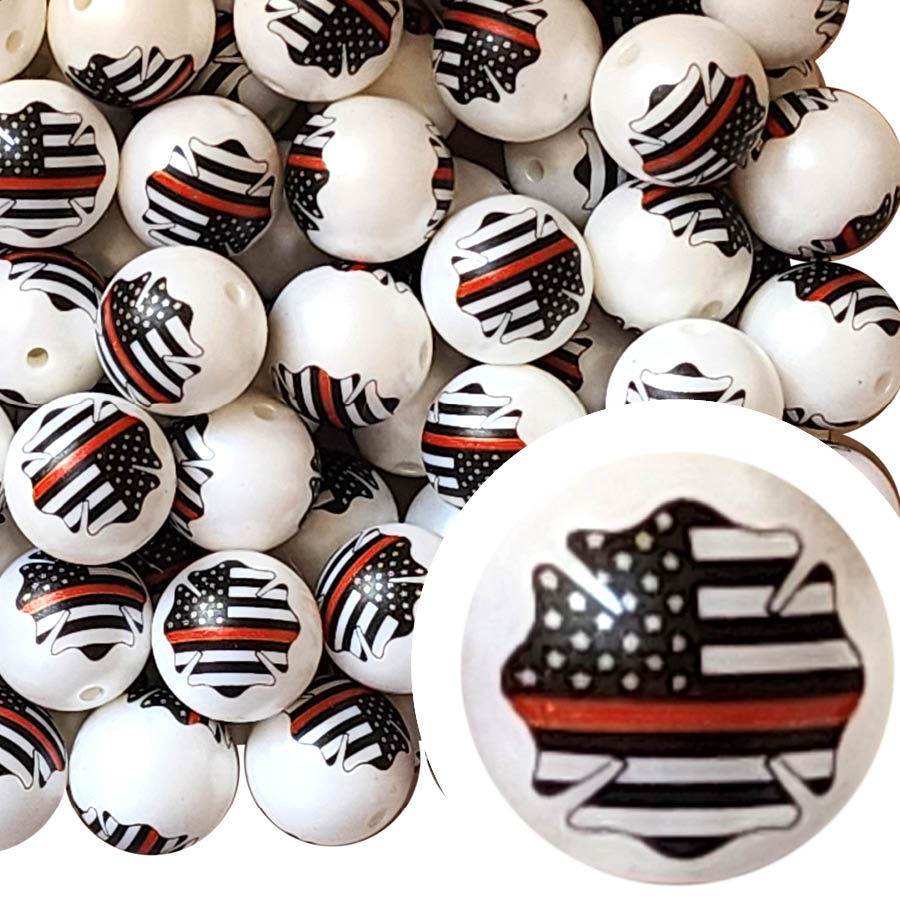 firefighter badge flag 20mm printed bubblegum beads