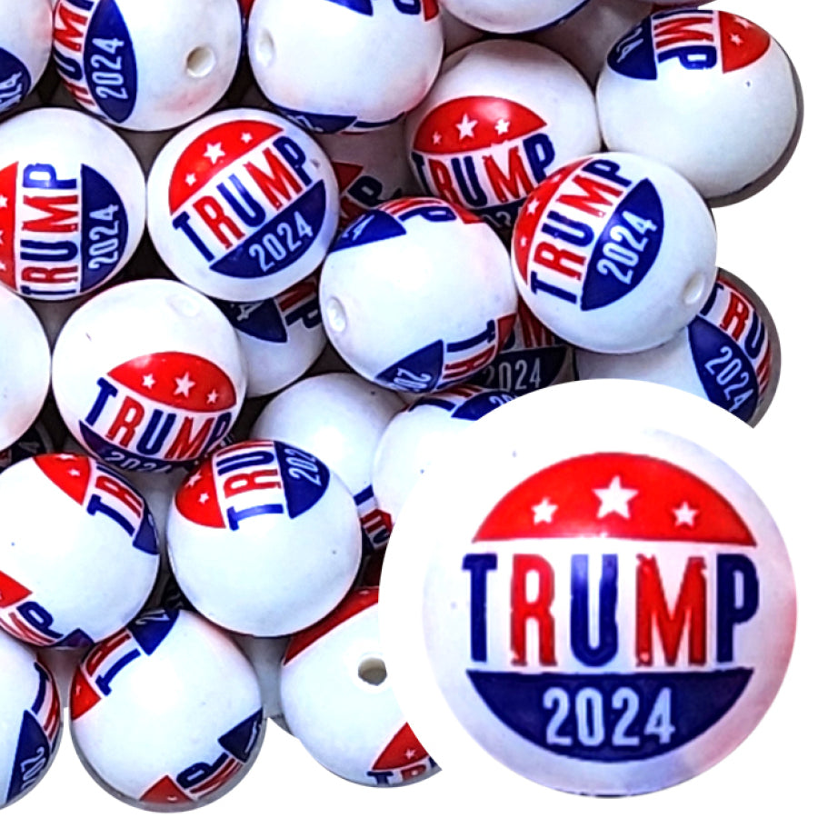 trump 2024 20mm printed bubblegum beads