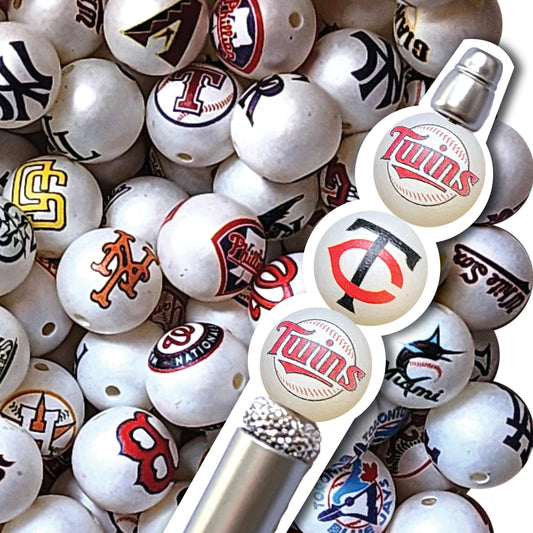 16mm minnesota twins mlb team logos custom printed bubblegum beads - sold per bead