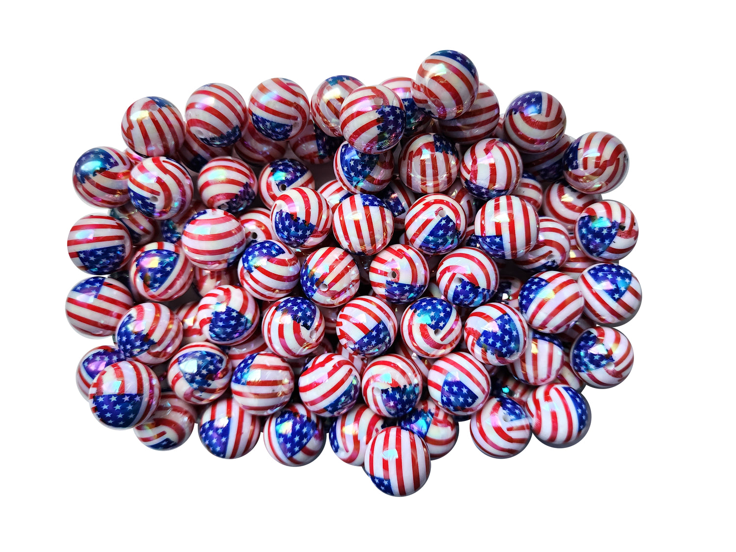 usa flag AB 20mm printed wholesale bubblegum beads