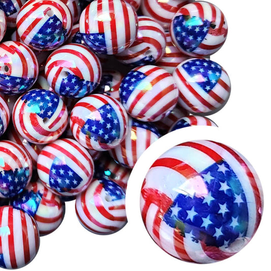 usa flag AB 20mm printed bubblegum beads