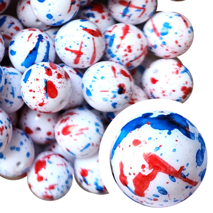 usa paint splatter 20mm printed wholesale bubblegum beads