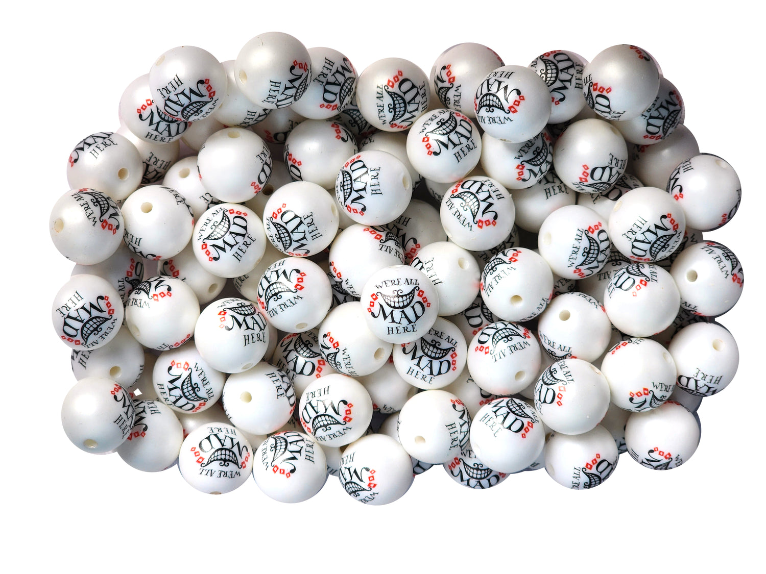 we're all mad here 20mm printed bubblegum beads