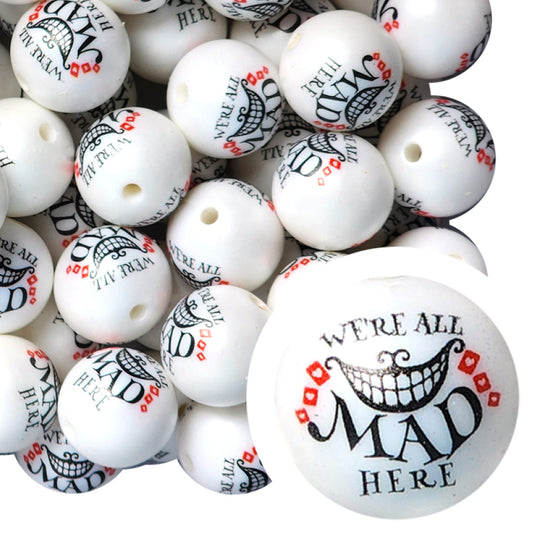 we're all mad here 20mm printed bubblegum beads