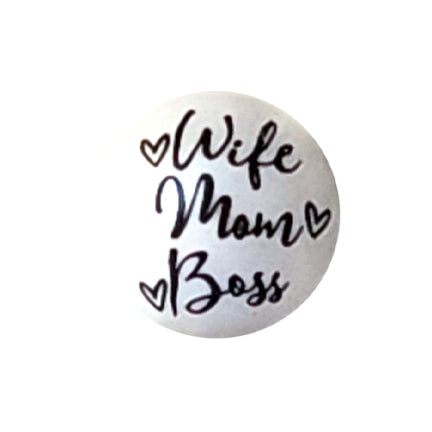 wife mom boss large print 20mm printed bubblegum beads