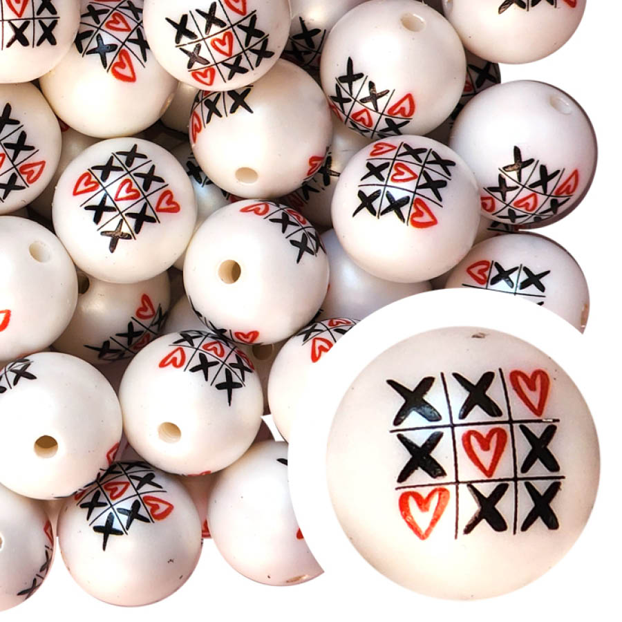 XOXO tic tac toe 20mm printed wholesale bubblegum beads