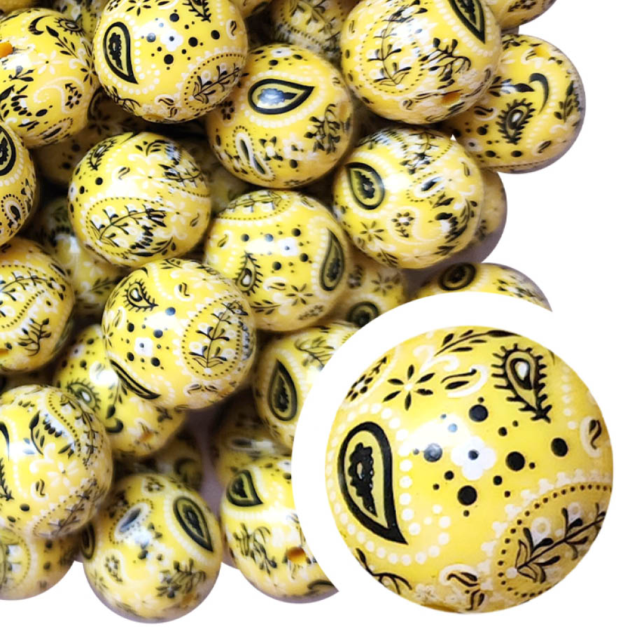 yellow bandana 20mm printed wholesale bubblegum beads