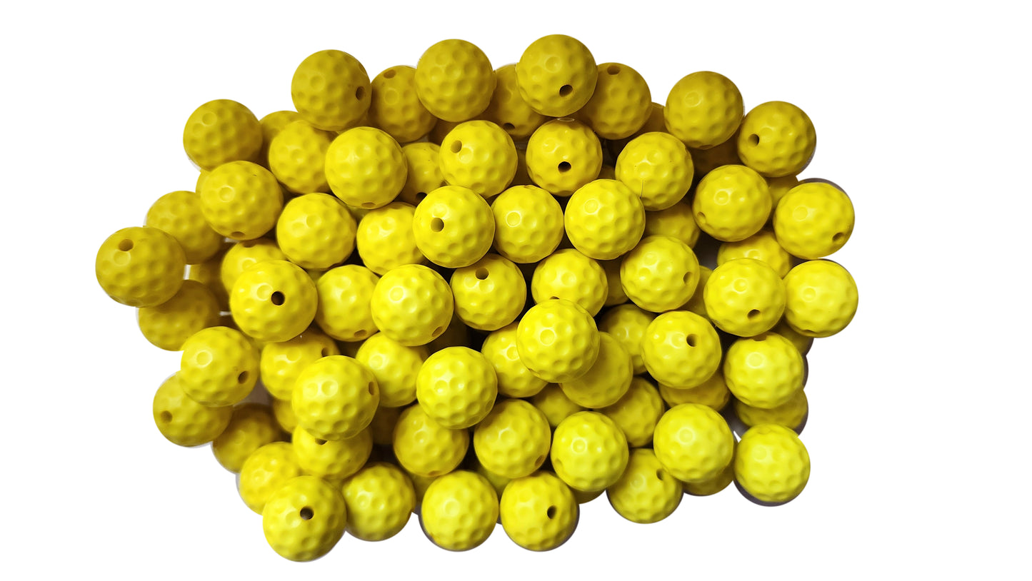 yellow pickleball 20mm printed wholesale bubblegum beads