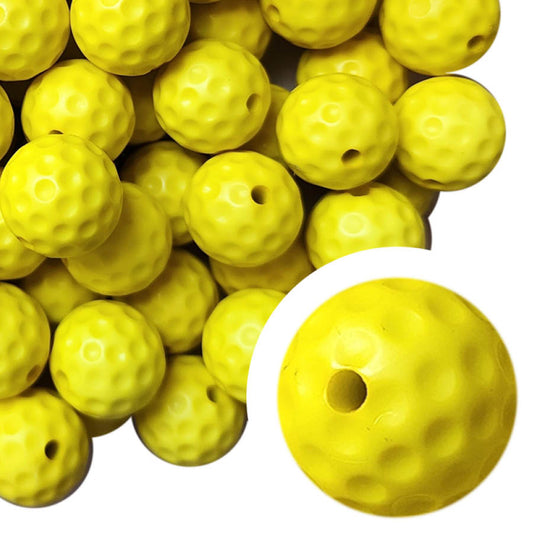yellow pickleball 20mm printed wholesale bubblegum beads