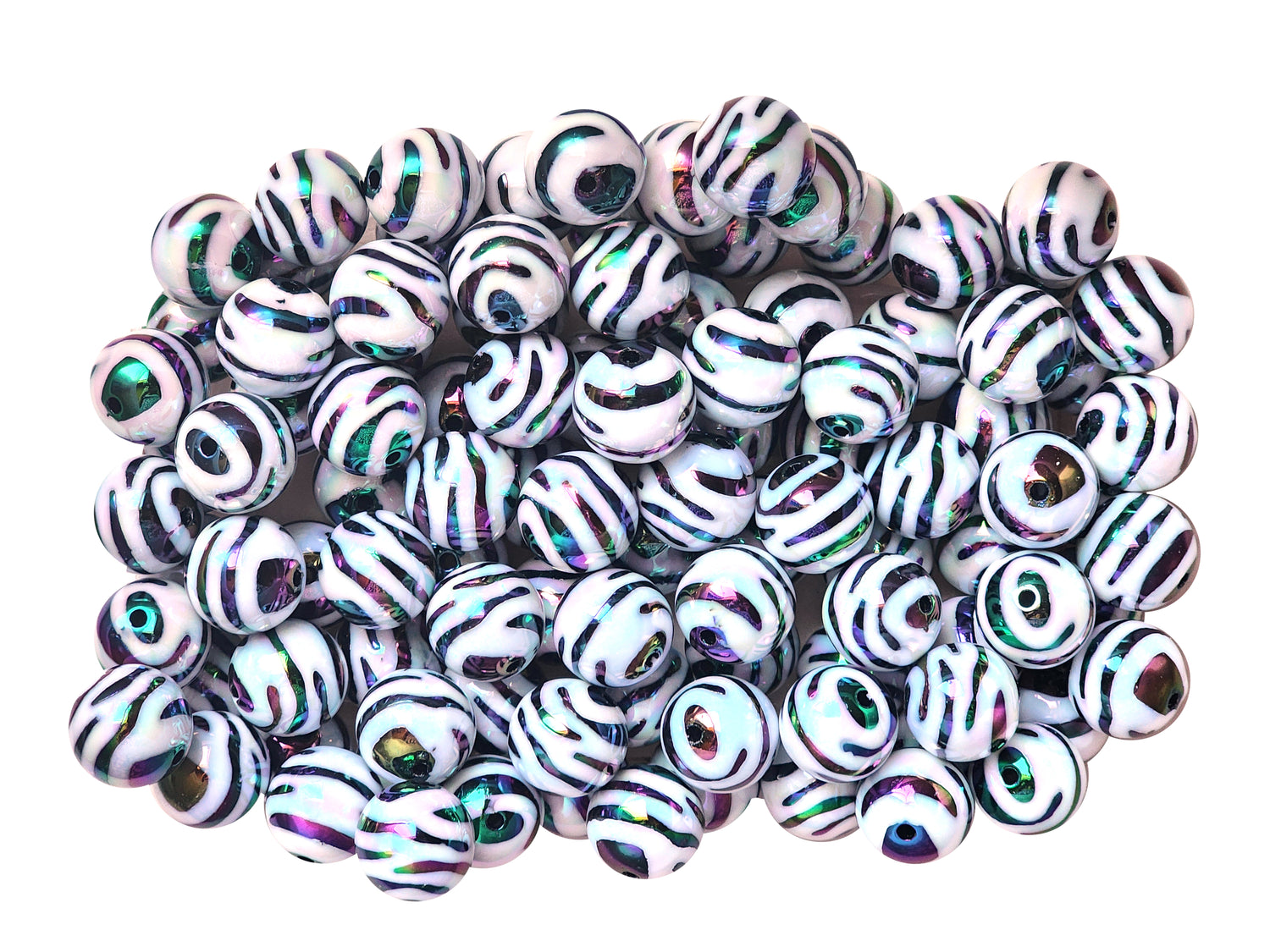 zebra print ab 20mm printed bubblegum beads