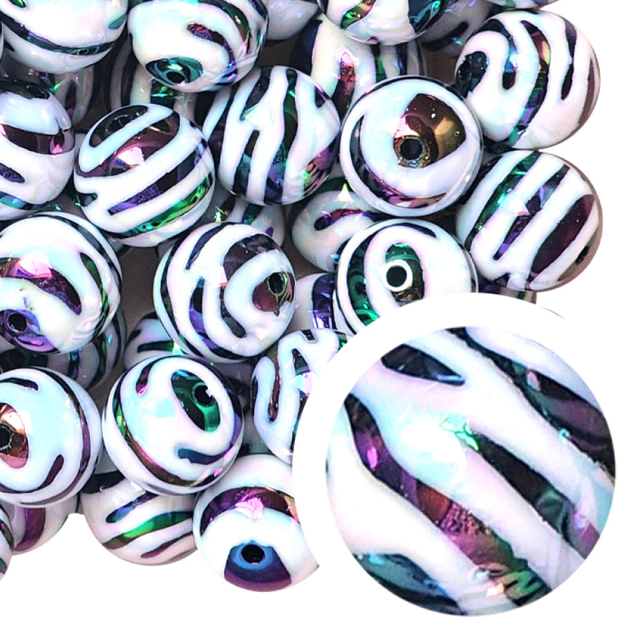 zebra print ab 20mm printed bubblegum beads