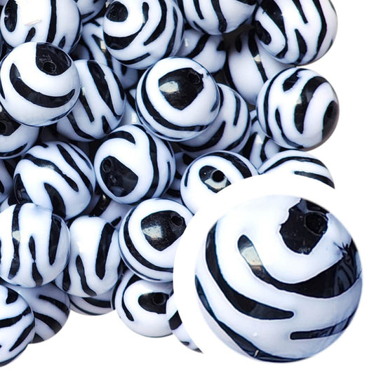 zebra print 20mm printed bubblegum beads