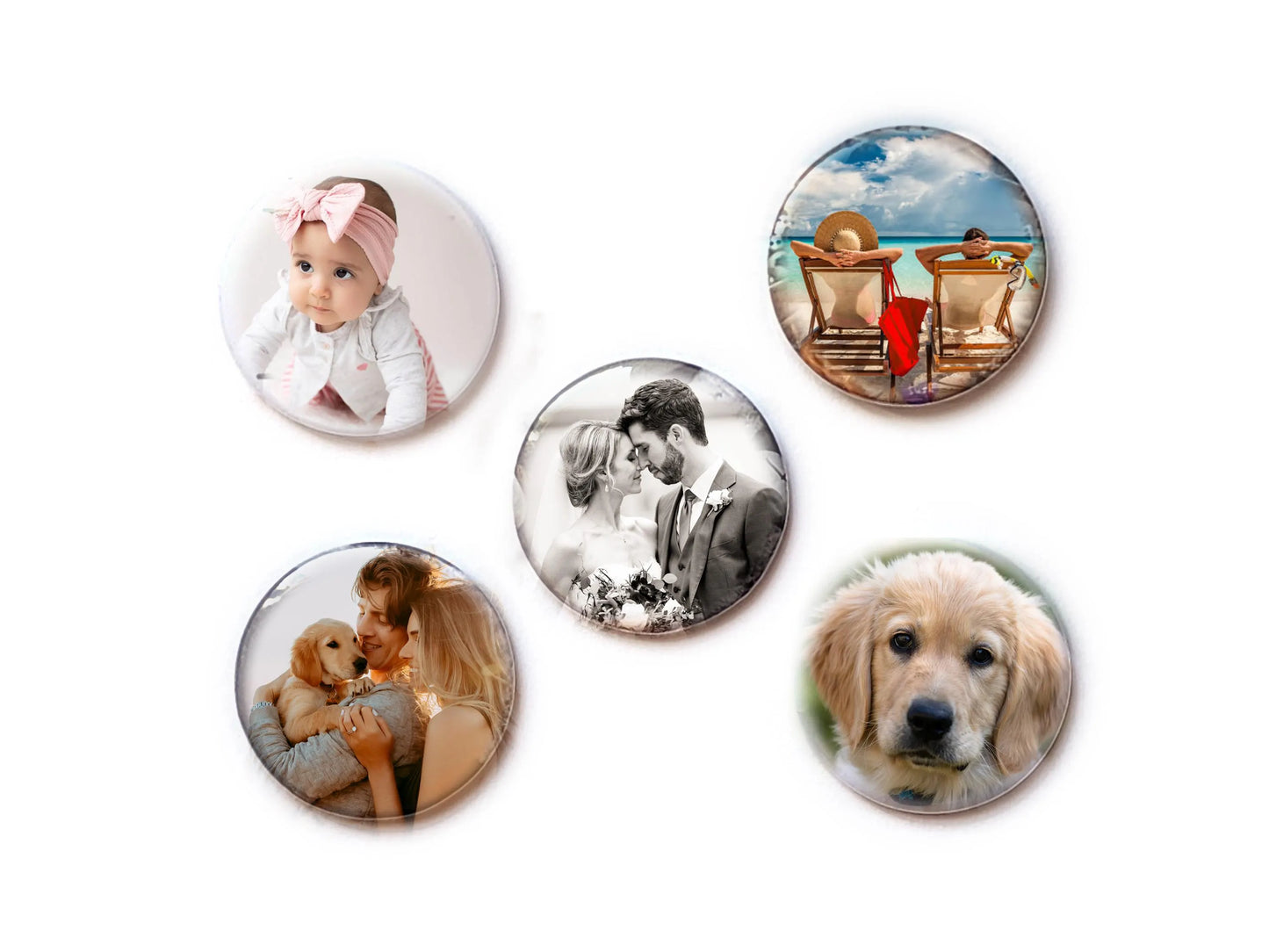 5 personalized custom photo magnets 1.25" round