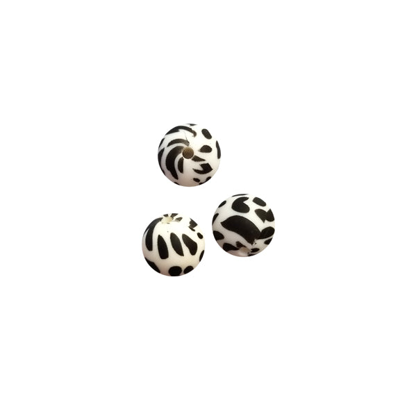 15mm cow print round silicone beads