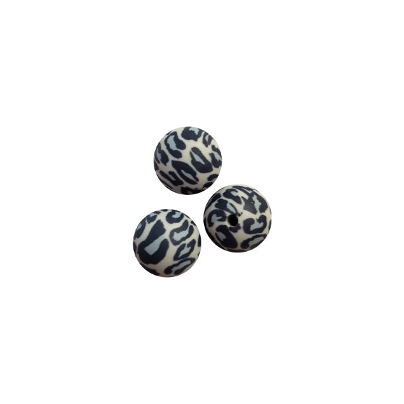 15mm gray blue leopard print round silicone beads