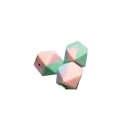 17mm tie dye print hexagon silicone beads