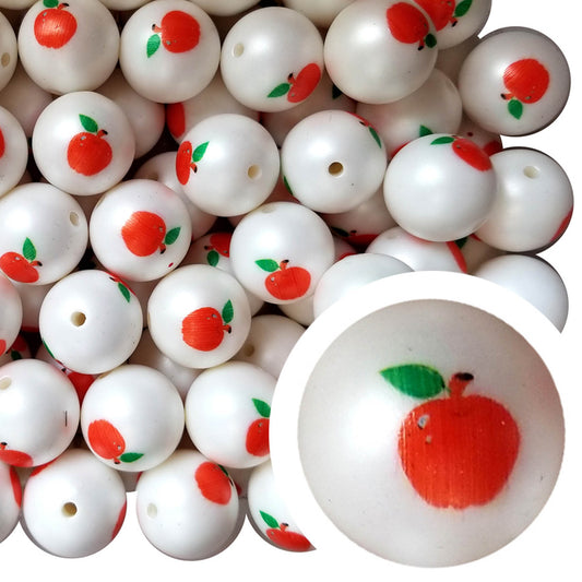 apples 20mm printed bubblegum beads